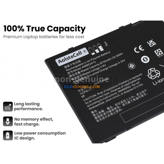 3.8V  33.06Wh  1 cells  Li-Polymer  Black